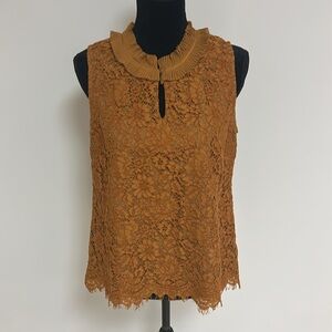 J. Crew Sleeveless, Rust-Copper Lace Blouse, M